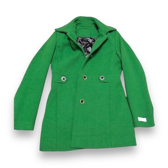 Calvin Klein Logo Kelly Green Long button Coat empire Waist New without Tag - Picture 4 of 8